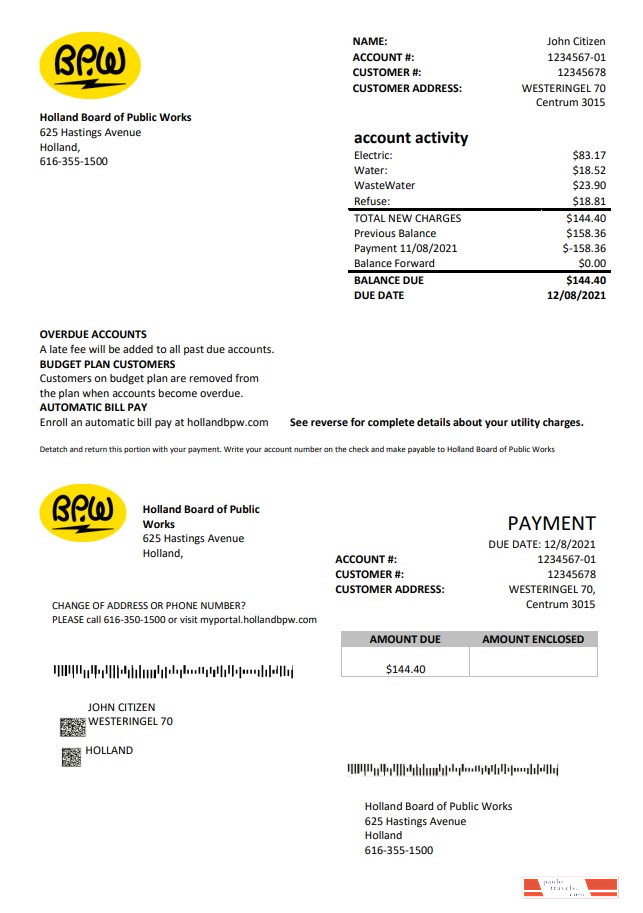 Netherlands BPW utility bill template in Word and PDF format